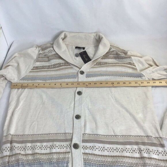 New Tasso Elba Cardigan Sweater Geo Stripe Winter White Men's XXL - Picture 5 of 6
